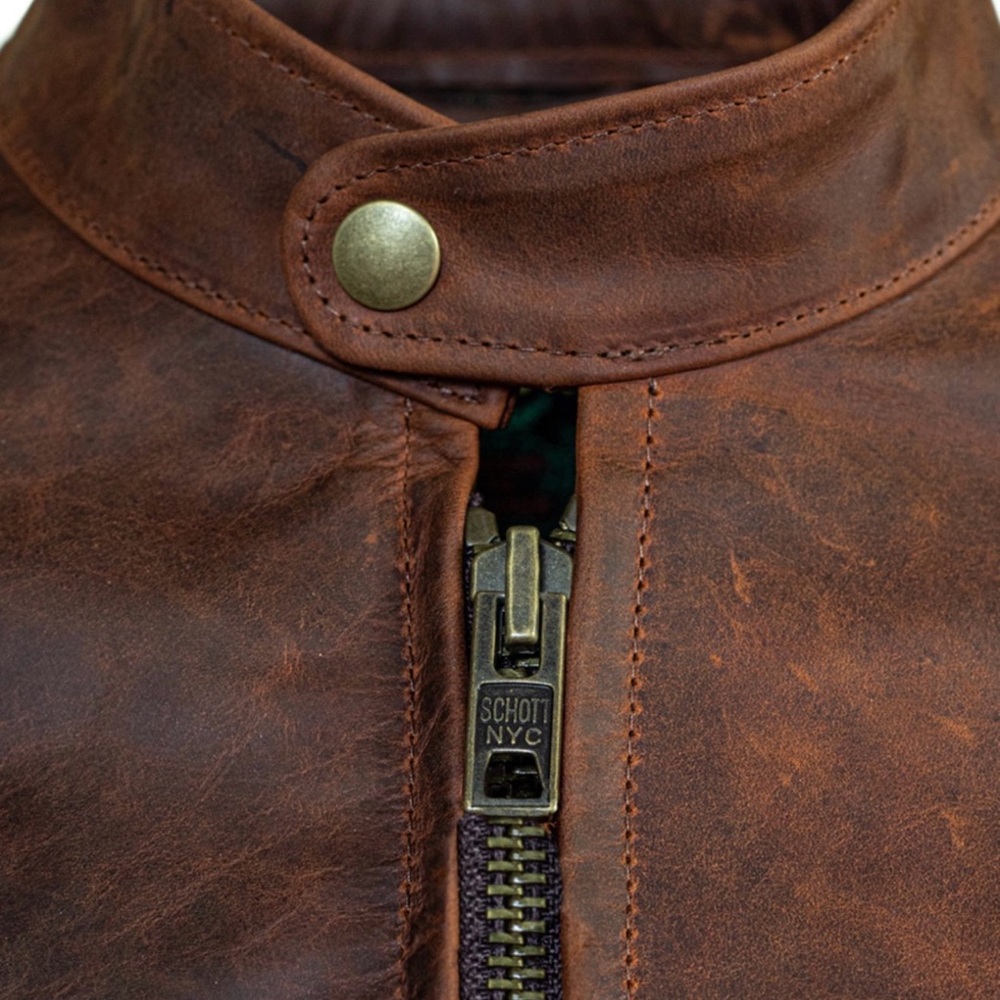 Schott NYC Unlined Cowhide Cafe Racer Leather Jacket - Picture 8 of 9